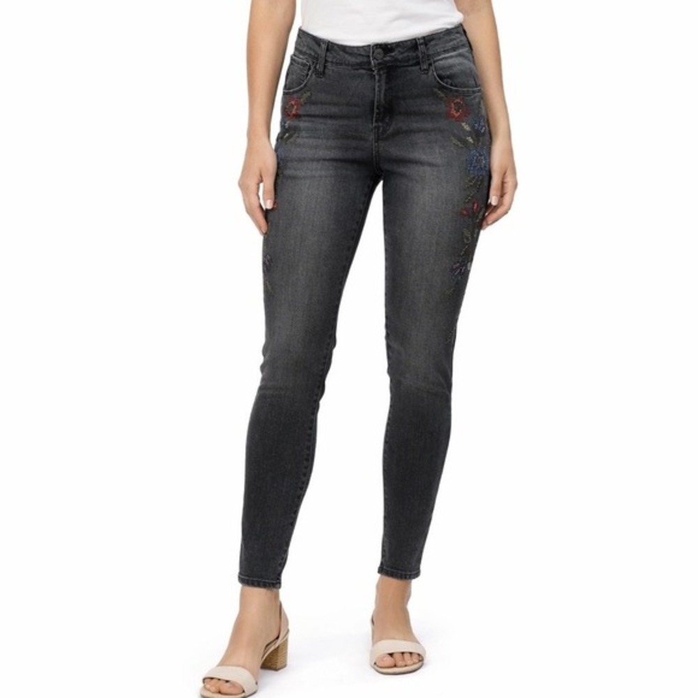 Kensie‎ Jeans Embroidered Floral Skinny Denim Pants Gray 10 Y2K Streetwear 63-23